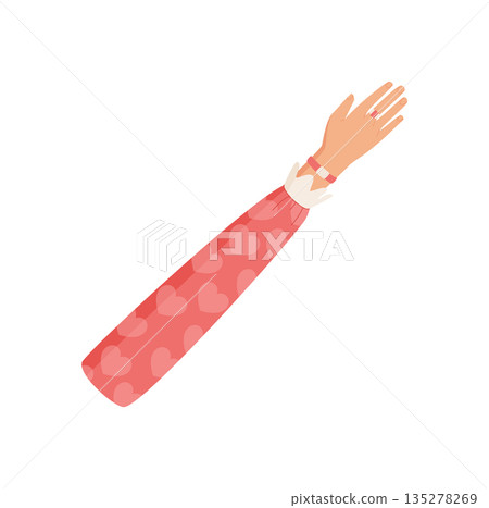 Colorful flat hand Open with a gesture and heart pattern. Love and care symbol with vibrant design. Perfect for charity, community, or creative concept projects. Colorful flat hand Open with a gesture and heart pattern. Love and care symbol with vibrant design. Perfect for charity, community, or creative concept projects. 135278269