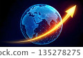 A graph showing global growth with an arrow pointing up at a globe 135278275