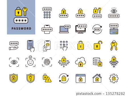 密碼和身份驗證管理彩色圖示集（登入、生物識別身份驗證、鎖定） 135278282