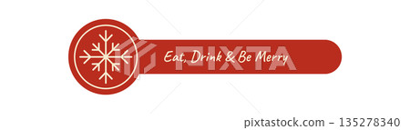 Christmas sticker with red snowflake seal and outline ornament. Winter holiday label for package, festive element in decorative style for seasonal packaging or holiday box. 135278340