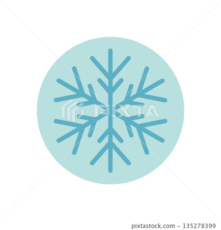Blue round label with snowflake outline icon as ornament. Winter holiday element and xmas decoration for package or seal. This snow flake adds style for festive gift wrapping. Blue round label with snowflake outline icon as ornament. Winter holiday element and xmas decoration for package or seal. This snow flake adds style for festive gift wrapping. 135278399