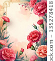 古董相框上點綴著康乃馨，營造出優雅的背景，用來表達感激之情。 135278418