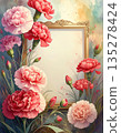 古董相框上點綴著康乃馨，營造出優雅的背景，用來表達感激之情。 135278424