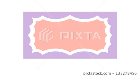 Groovy scallop rectangle with retro border. Wavy frame label in pastel box on graphic background, y2k style. Unique shape is ideal for vintage and trendy layout concepts. Groovy scallop rectangle with retro border. Wavy frame label in pastel box on graphic background, y2k style. Unique shape is ideal for vintage and trendy layout concepts. 135278456