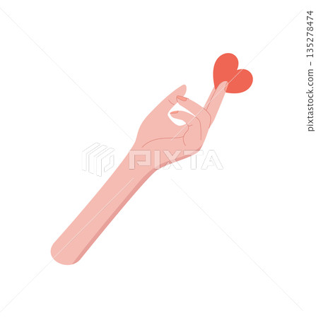Flat image of a hand gesture with a red heart. Open palm creates symbolic gesture of love and charity. Associated with aid, solidarity, and support themes. Flat image of a hand gesture with a red heart. Open palm creates symbolic gesture of love and charity. Associated with aid, solidarity, and support themes. 135278474