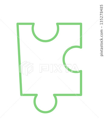 Flat jigsaw puzzle piece outline in green silhouette. Puzzle design for table games and fun activities. Essential boardgame element, clean and simple style, suitable for children entertainment 135278485