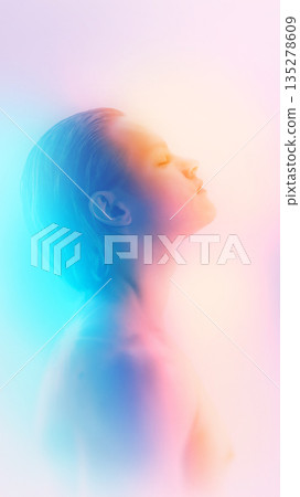 Gentle male portrait with pastel gradient lighting and soft blur. Gentle male portrait with pastel gradient lighting and soft blur. 135278609