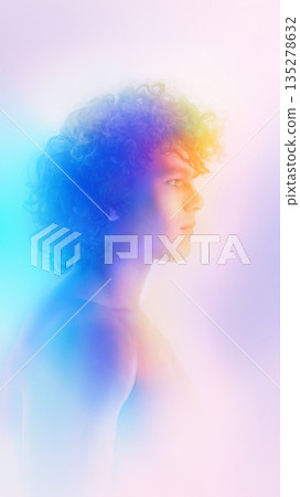 Male profile portrait with soft focus and pastel color diffusion. Male profile portrait with soft focus and pastel color diffusion. 135278632