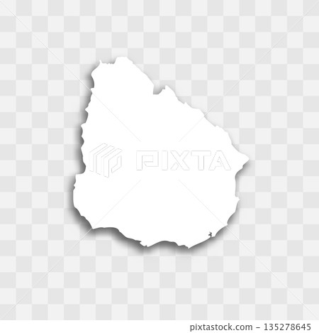 Uruguay high detailed vector representation of country silhouette. White color on transparent background with dropped shadow. For educational, decorative, or informational use. 135278645