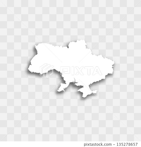 Ukraine high detailed vector representation of country silhouette. White color on transparent background with dropped shadow. For educational, decorative, or informational use. 135278657