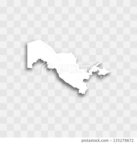 Uzbekistan high detailed vector representation of country silhouette. White color on transparent background with dropped shadow. For educational, decorative, or informational use. 135278672