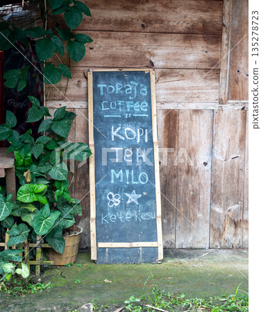 Coffee shop menu sign in Toraja village, Sulawesi, Indonesia Coffee shop menu sign in Toraja village, Sulawesi, Indonesia 135278723