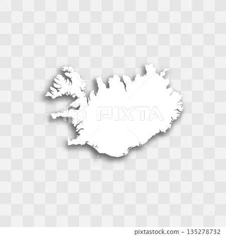 Iceland high detailed vector representation of country silhouette. White color on transparent background with dropped shadow. For educational, decorative, or informational use. 135278732