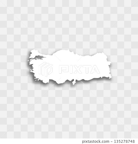 Turkey high detailed vector representation of country silhouette. White color on transparent background with dropped shadow. For educational, decorative, or informational use. 135278748