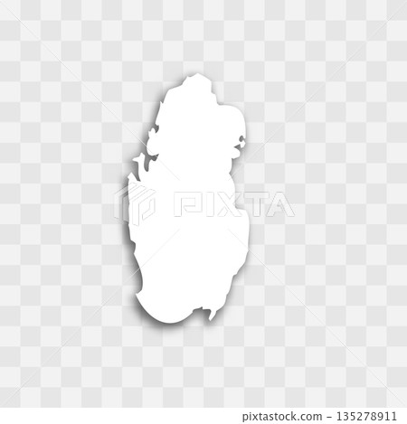 Qatar high detailed vector representation of country silhouette. White color on transparent background with dropped shadow. For educational, decorative, or informational use. 135278911