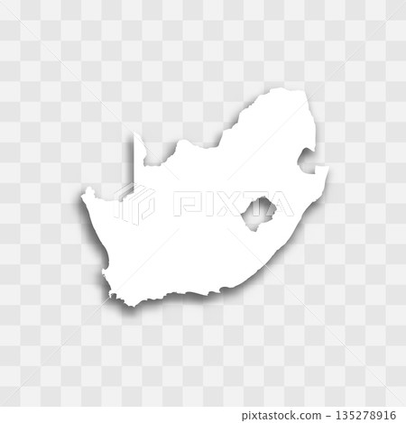 South Africa high detailed vector representation of country silhouette. White color on transparent background with dropped shadow. For educational, decorative, or informational use. 135278916