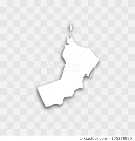 Oman high detailed vector representation of country silhouette. White color on transparent background with dropped shadow. For educational, decorative, or informational use. 135278930