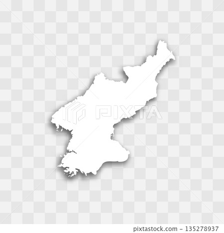 North Korea high detailed vector representation of country silhouette. White color on transparent background with dropped shadow. For educational, decorative, or informational use. North Korea high detailed vector representation of country silhouette. White color on transparent background with dropped shadow. For educational, decorative, or informational use. 135278937