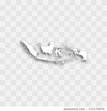 Indonesia high detailed vector representation of country silhouette. White color on transparent background with dropped shadow. For educational, decorative, or informational use. 135278979