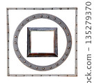 Set of Metallic retro square and round frame with vintage rivets. Isolated on white background. Can be used for steampunk, mechanical design and industrial aesthetics. Vintage-inspired metal frames 135279370