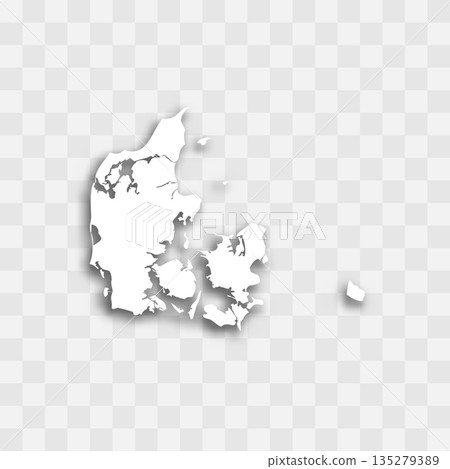 Denmark high detailed vector representation of country silhouette. White color on transparent background with dropped shadow. For educational, decorative, or informational use. 135279389