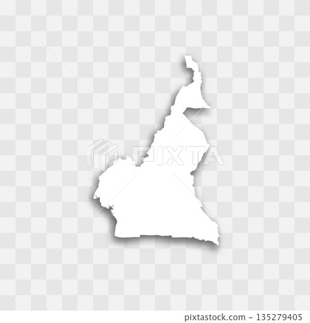 Cameroon high detailed vector representation of country silhouette. White color on transparent background with dropped shadow. For educational, decorative, or informational use. 135279405