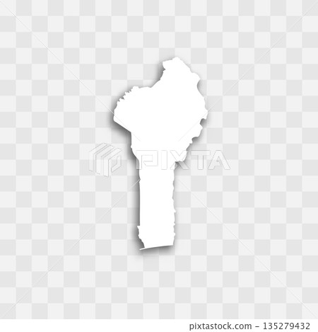 Benin high detailed vector representation of country silhouette. White color on transparent background with dropped shadow. For educational, decorative, or informational use. 135279432