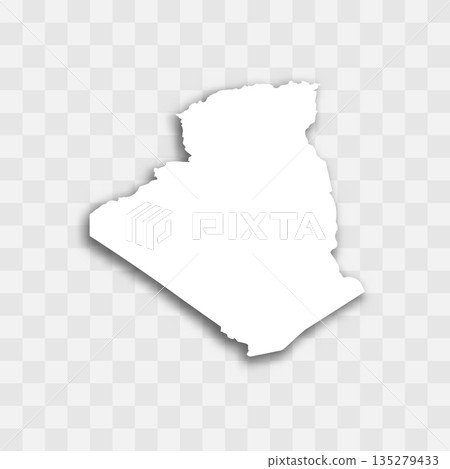 Algeria high detailed vector representation of country silhouette. White color on transparent background with dropped shadow. For educational, decorative, or informational use. 135279433