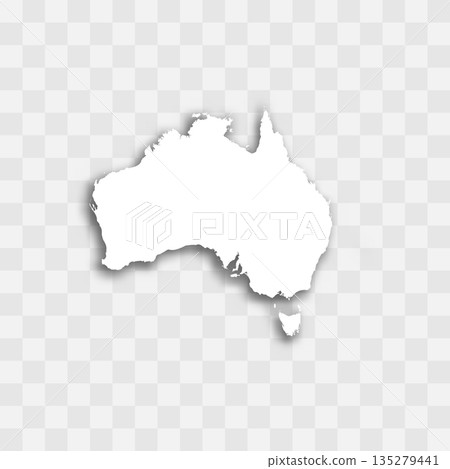 Australia high detailed vector representation of country silhouette. White color on transparent background with dropped shadow. For educational, decorative, or informational use. 135279441