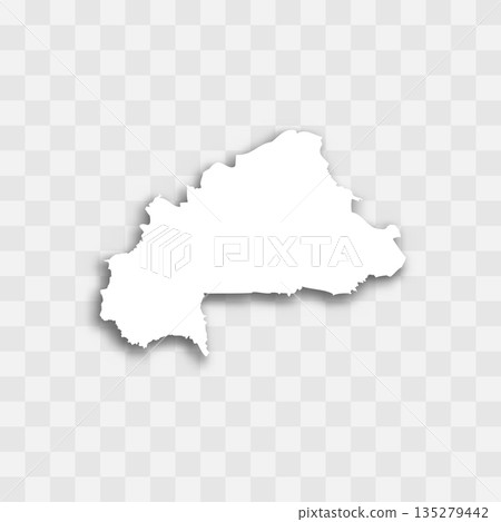 Burkina Faso high detailed vector representation of country silhouette. White color on transparent background with dropped shadow. For educational, decorative, or informational use. 135279442