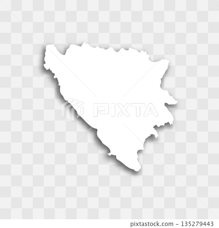 Bosnia and Herzegovina high detailed vector representation of country silhouette. White color on transparent background with dropped shadow. For educational, decorative, or informational use. 135279443