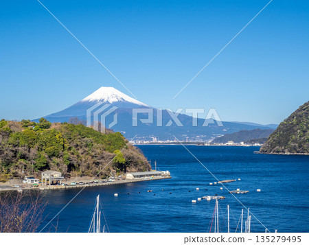 駿河灣、內浦灣和富士山（靜岡縣沼津市） 135279495