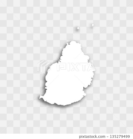 Mauritius high detailed vector representation of country silhouette. White color on transparent background with dropped shadow. For educational, decorative, or informational use. 135279499