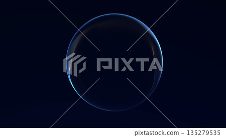 Abstract blue and orange gradient energy orb with smooth digital light flow, minimal futuristic sphere, clean background, technology, business, modern visual. 135279535