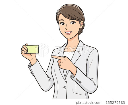 一幅友好簡潔的插圖,描繪了一位身著職業套裝的職業女性面帶微笑地指路。 一幅友好簡潔的插圖,描繪了一位身著職業套裝的職業女性面帶微笑地指路。 135279583