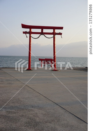 Ariake Sea Underwater torii gate at high tide 135279866