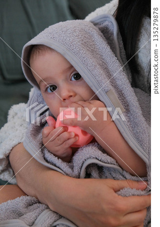 Mother and Baby Bonding with Glowing Toy Mother and Baby Bonding with Glowing Toy 135279878