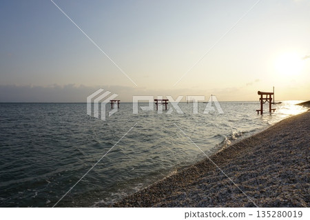 Ariake Sea Underwater torii gate at high tide Ariake Sea Underwater torii gate at high tide 135280019