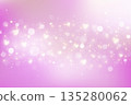 Soft pink bokeh background with glowing hearts, light effects and pastel purple sparkles. Dreamy fantasy atmosphere perfect for magical celebrations and fairy-tale designs. Vector illustration 135280062