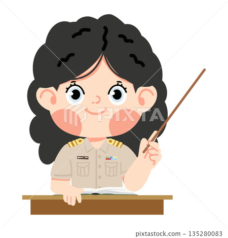 Female Thai Teacher Character Holding Pointer Stick and Teaching Female Thai Teacher Character Holding Pointer Stick and Teaching 135280083