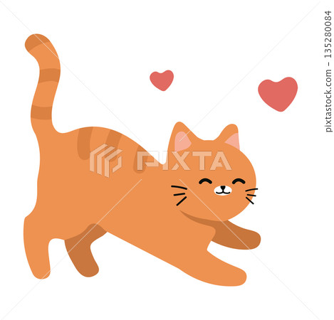 Orange Cat Illustration with Hearts Orange Cat Illustration with Hearts 135280084
