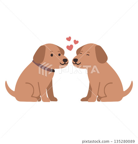 Two Cute Dogs in Love with Pink Hearts Illustration 135280089