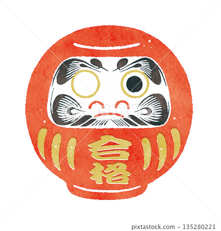 Illustration of a one-eyed daruma doll for praying for success | Japanese lucky charm for exams, efforts, and wishes 135280221
