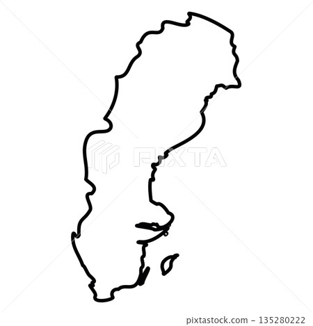 Sweden - solid black outline border map of country area. Simple flat vector illustration. 135280222