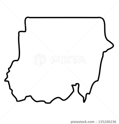 Sudan - solid black outline border map of country area. Simple flat vector illustration. 135280236