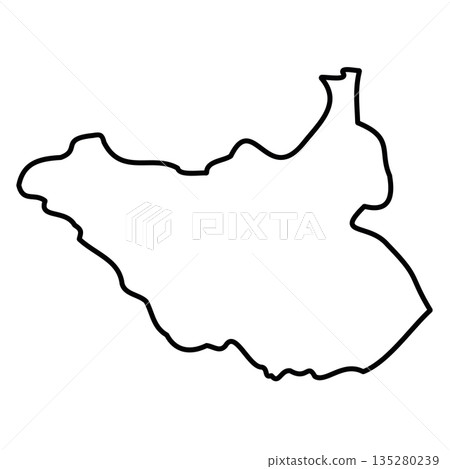 South Sudan - solid black outline border map of country area. Simple flat vector illustration. South Sudan - solid black outline border map of country area. Simple flat vector illustration. 135280239