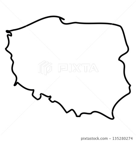 Poland - solid black outline border map of country area. Simple flat vector illustration. 135280274