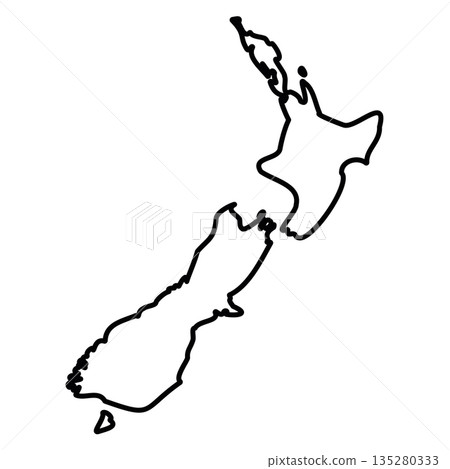 New Zealand - solid black outline border map of country area. Simple flat vector illustration. 135280333
