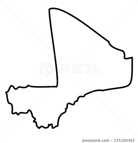 Mali - solid black outline border map of country area. Simple flat vector illustration. Mali - solid black outline border map of country area. Simple flat vector illustration. 135280365