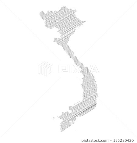 Vietnam - pencil scribble sketch silhouette map of country area with dropped shadow. Simple flat vector illustration. Vietnam - pencil scribble sketch silhouette map of country area with dropped shadow. Simple flat vector illustration. 135280420